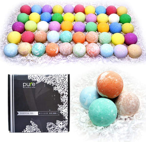 PURE 50 Natural Bath Bombs Gift Set. Essential Oils, Moisturizing, Sulfate Free