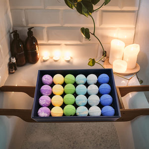Men's Bath Bombs Gift Set. 24 Therapeutic Shea Bath Bombs. Moisturizing & Essential Oils. 6-Scent Pack