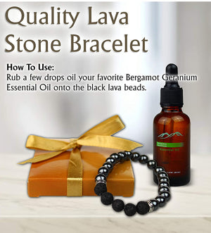 Bergamot Essential Oil 12-Piece Spa Bath & Body Basket Gift Set with Aromatherapy Lava Stone Bracelet