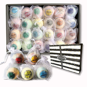 Aromatherapy Bath Bomb Gift Set.24 Individually Wrapped Bath Bombs in Gorgeous Mesh Bags. Lush Bath Bombs Set Ready To Gift as Party Favors, Wedding Favors etc. 24 Bath Balls Fizzers - ardenorganics.com