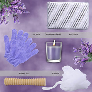Deluxe Lavender & Jasmine 18-Piece Bath & Body Gift Set Spa Basket with Bath Pillow