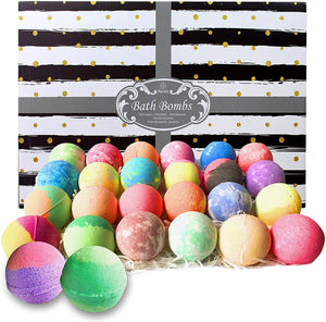 Bath Bombs Gift Set for Women and Men. 24 Luxury Bath Bombs Individually Wrapped Bulk Box by Purelis