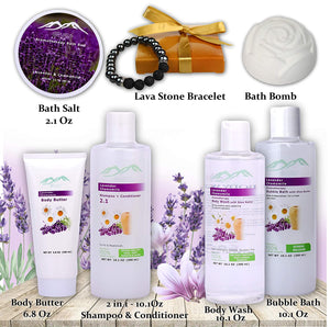 Lavender Chamomile 12-Piece Spa Gift Basket with Aromatherapy Lava Bracelet