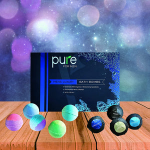 Men's Pure Bath Bomb Gift Set. 12 Individually Wrapped. with Essential Oil, Shea Butter. Sulfate & Paraben Free!