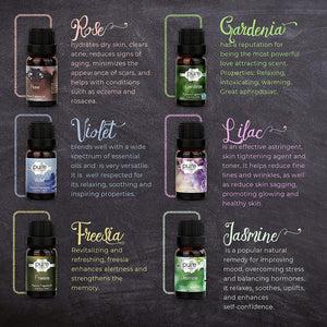 Premium Grade Floral Fragrance Oil Set - Rose, Violet, Jasmine, Freesia, Lilac, Gardenia - Set of 6 Floral Fragrance Oils 10ml