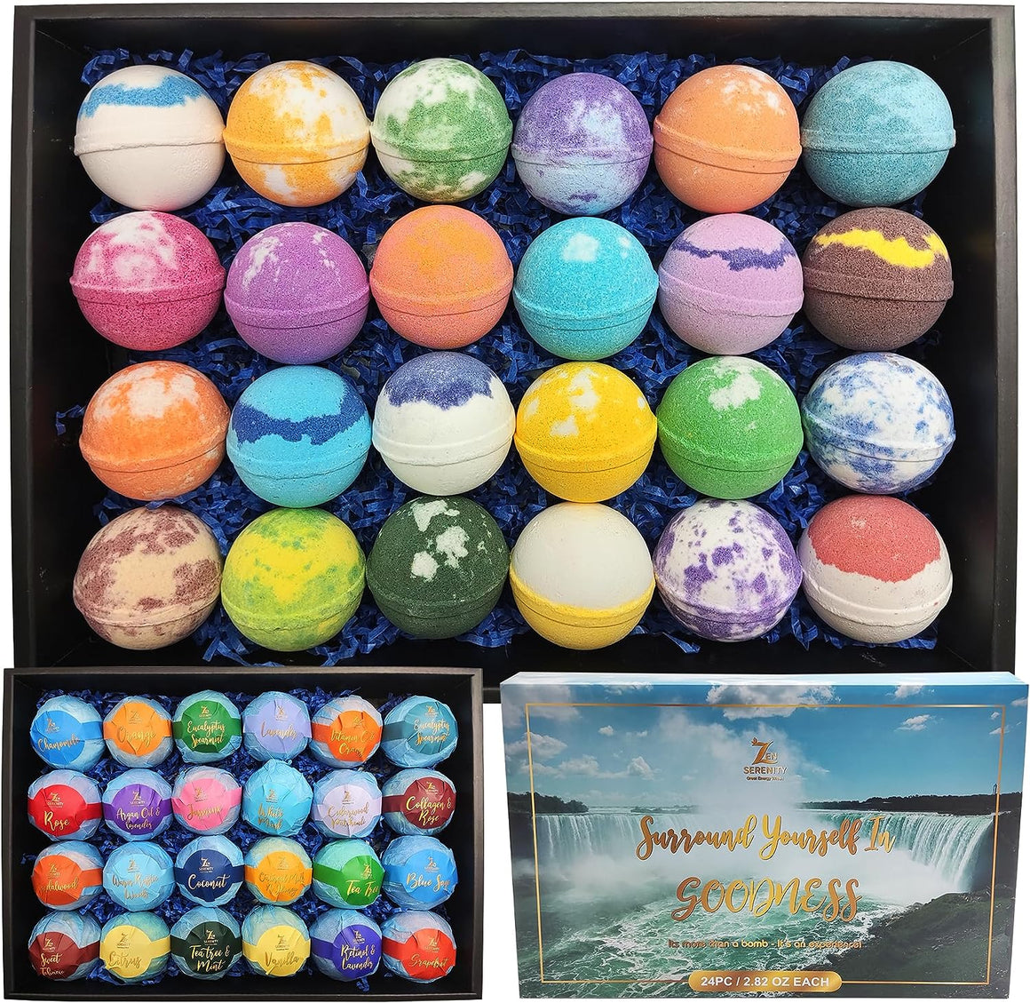 Natural Goodness 24 Bath Bombs Gift Set for Men, Women and Kids. Individually Wrapped Luxury Bath Bombs Infused with Essential Oils