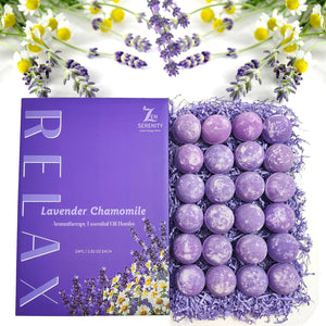 Zen's 24-Piece Lavender & Chamomile Bath Bombs: Handmade, Natural & Organic for a Relaxing Bath Experience Lavender Essential Oil