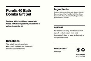 Purelis 40 Natural Bath Bomb Gift Set. Natural, Moisturizing. Each Individually Wrapped