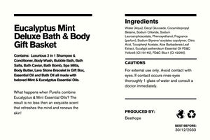 Eucalyptus Mint Bath & Body Gift Basket, Aromatherapy Lava Bracelet