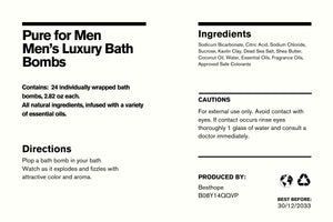 Men's Bath Bombs Gift Set. 24 Therapeutic Shea Bath Bombs. Moisturizing & Essential Oils. 6-Scent Pack