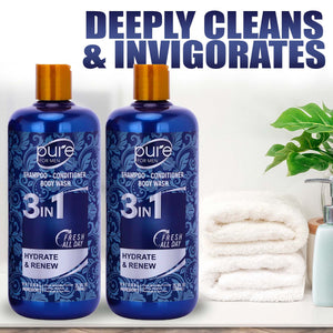 Men's Body Wash, Shampoo Conditioner Combo. Best 3 in 1 Shower Wash for Men Body, Hair & Face Wash. All in 1 Mens Shower Gel Keeps You Fresh All Day! Twin Pack