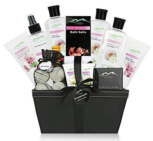 Floral Caress. Large Bath Body Gift Basket - Ultimate Large Spa Basket etc. #1 Spa Gift Basket for Women, Teens! Spa Kit Pampering Gift for Women! - ardenorganics.com