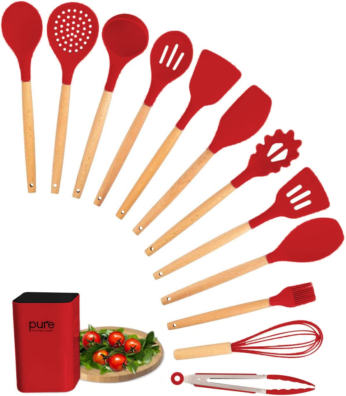 13pcs in 1 set metal handle kitchenware non stick accessories silicone  cooking kitchen utensil set tools with holder box