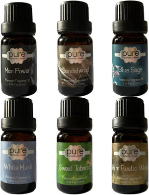 Men's Fragrance Oil Set by Pure - Set of 6 Premium Grade Scented Oils 6 Manly Fragrances for Gentlemen, 10 mL each