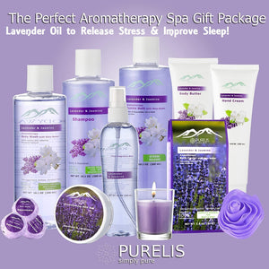 Deluxe Lavender & Jasmine 18-Piece Bath & Body Gift Set Spa Basket with Bath Pillow