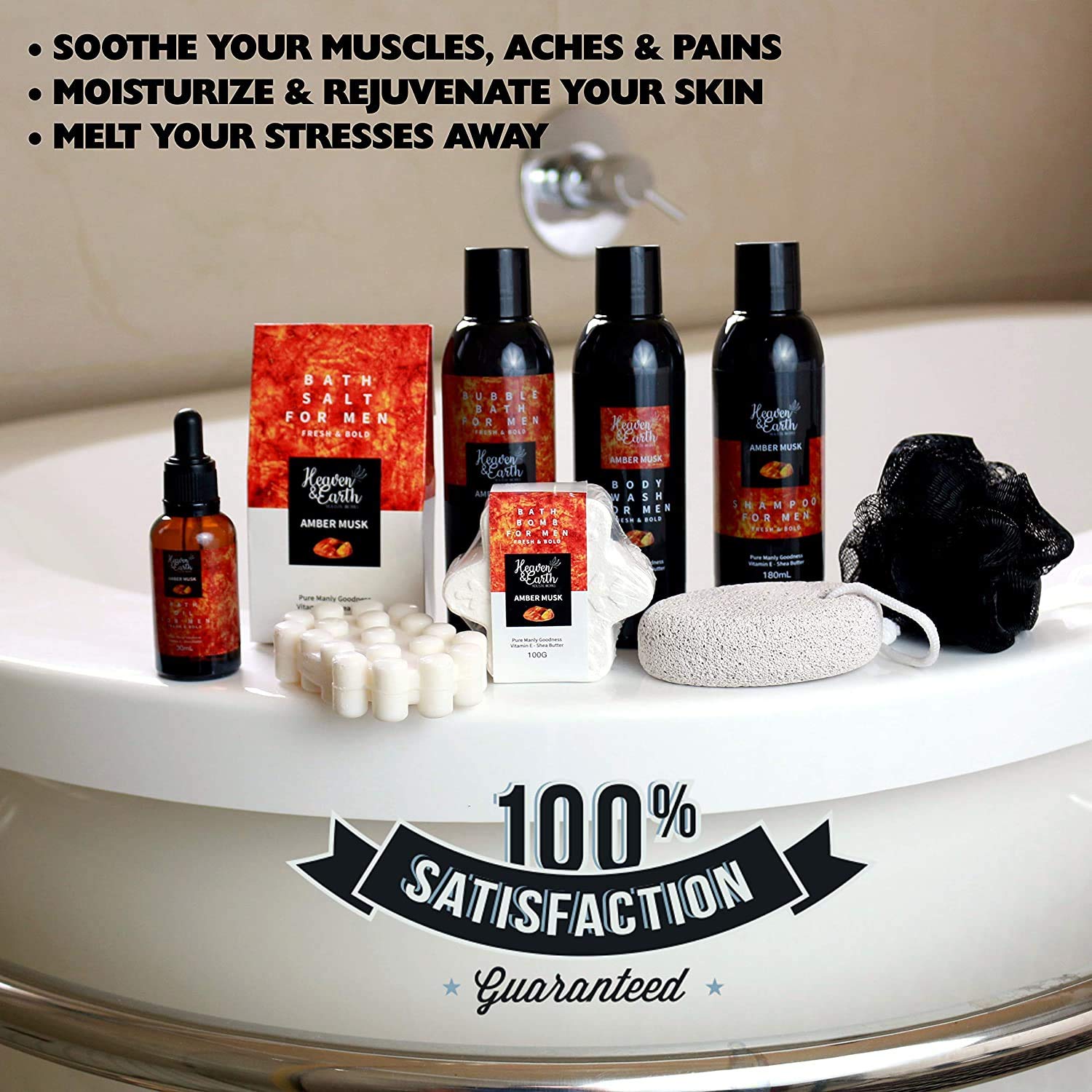 Men's Amber Musk Grooming Kit Luxury Bath and Body Gifts Spa