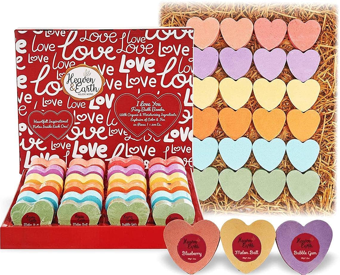 Heart Shower Steamer Bath Bombs Gift Set. 24 Secret Messages Revealed in Shower Steamers, Date Night Couples