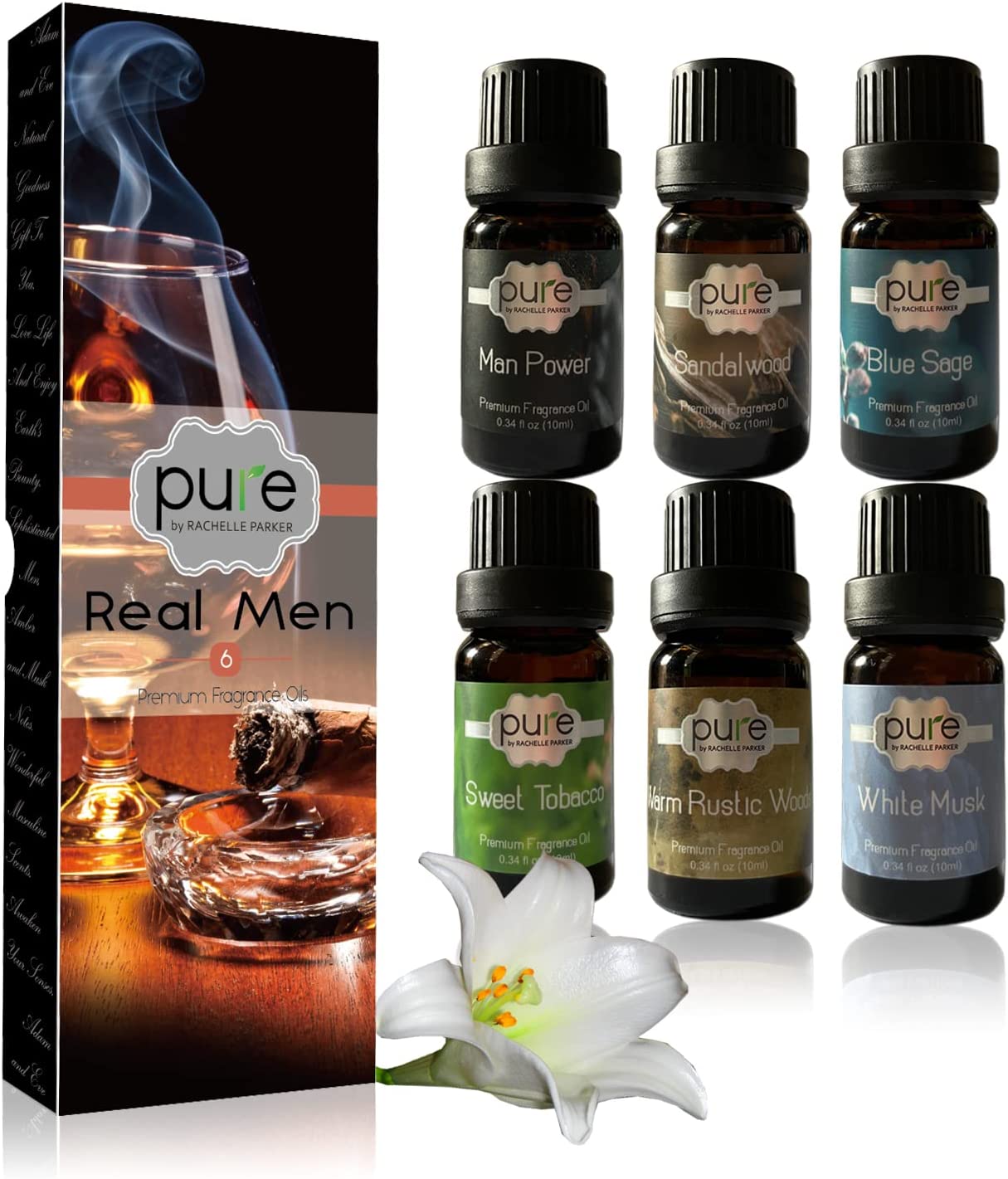 Pure Parker Men's Fragrance Oil Set - Set of 6 Premium Grade Scented Oils 6 Manly Fragrances for Gentlemen, 10ml Each