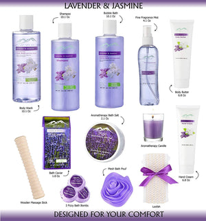 Jasmine Lavender Bath Gift Basket for Women! XL Spa Gift Basket for Relaxing at Home Spa Kit. Purelis Aromatherapy Bath Sets for Women are the #1 Choice in Spa Baskets and Womens Gift Baskets - ardenorganics.com