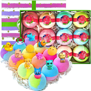 Natural Bath Bombs for Kids with Toys Inside! Great 12 Piece Gift Set for Boys & Girls! Safe Ingredients