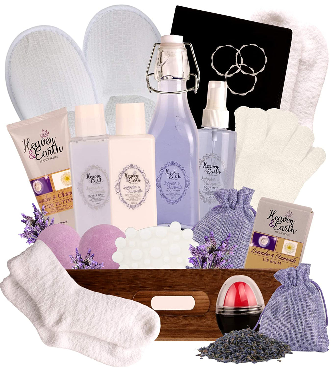 Lavender Passion Spa 18-Piece Gift Basket. All inclusive with Notebook, Bath Bombs, Lotion and more!