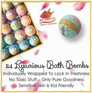 Bath Bombs Gift Set. 24 Individually Wrapped Natural Bath Bombs Fizzers in Drawstring Bags.