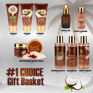 Coconut & Mint Bath Gift Basket Set. Natural Luxury Tropical Spa Gift Set