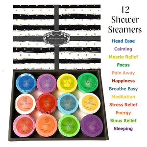 Purelis Shower Steamer Gift Box. Set of 12 Aromatherapy Shower and Bath Bombs Individually Wrapped. Organic Shower Steamer Tablets and Essential Oil Shower Steamers for Spa Gift Set - ardenorganics.com