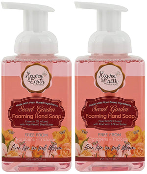 Gentle Foaming Hand Soap by HE. Hypoallergenic Natural Moisturizing Fresh Floral Essential Oils Liquid Hand Soap. 2 Pack Foaming Hand Wash with Elegant Reusable Dispenser Bottles