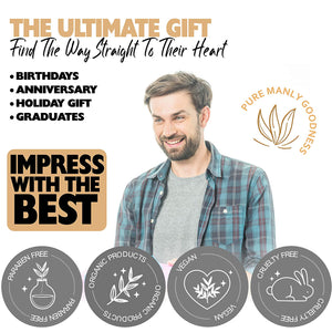 Grooming Gift For Men Natural Pinecone Peppermint Bath & Body Tote - Luxury Shaving, Skincare, Beard & Bath Self-Care Gift Set