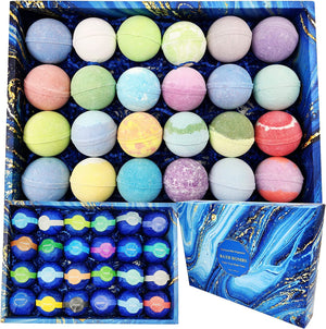 Natural Bath Bombs Blue Gift Set. 24 Shea Bath Bombs for Men and Women. Large Spa Fizzers with Moisturizing Essential Oils Nurture Me