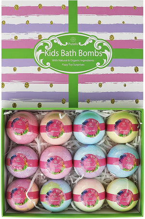 Natural Bath Bombs for Kids with Pokemon Toys Inside! Great 12 Piece Gift Set for Boys & Girls! Safe Ingredients