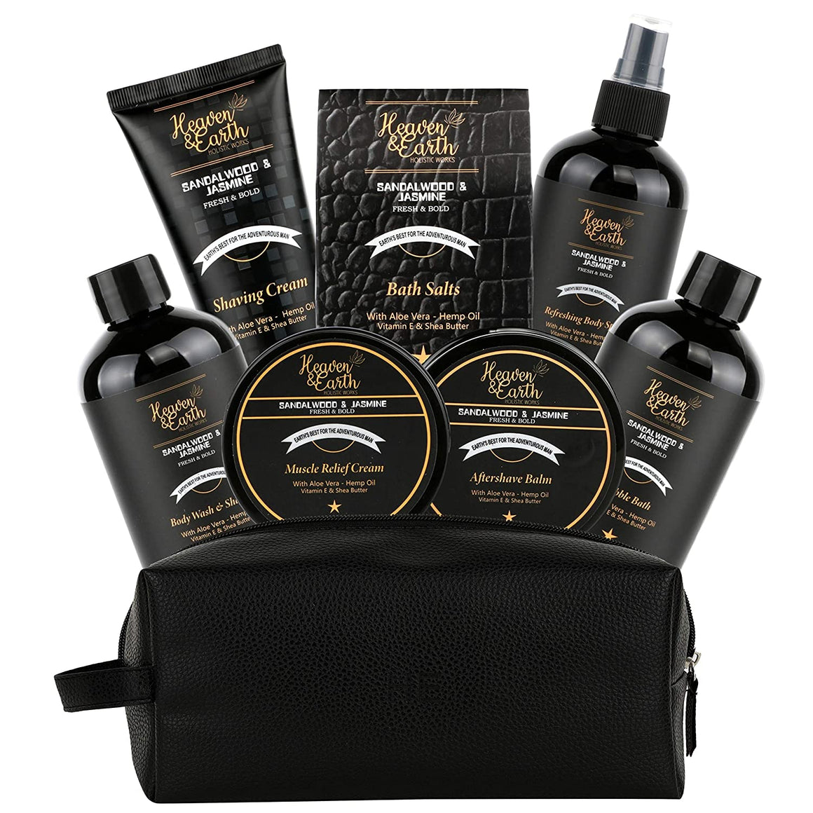 Mens Spa Gift Baskets. Natural Bath & Body Gift Basket for Men. Toiletry Bag Skincare, Shaving & Bath Spa Basket for Men. Best Gift Set For Men, Christmas Gift for Boyfriend or Husband