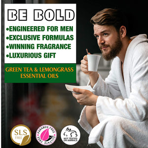Men's Luxury Green Tea & Lemongrass Bath & Body Shaving Kit and Bath Gift Set in Leather Tote