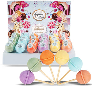 Kids 24 Lollipop Bath Bombs Gift Set. Natural Bath Fizzies Moisturizing Bath Bombs to Make Bath Time Fun! Perfect Party Favors for Kids, Carnival Prizes