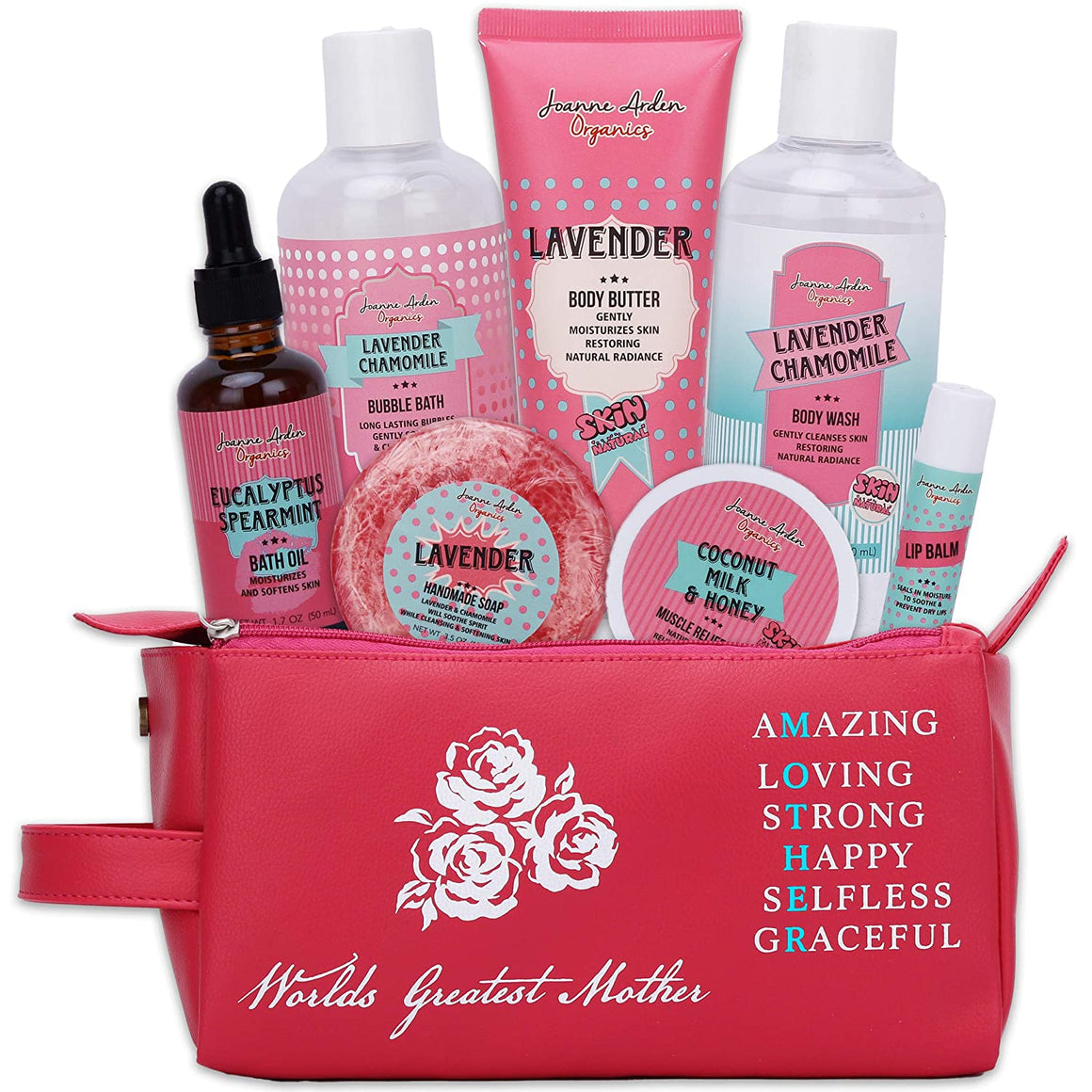 Bath Spa Gift Tote for Mom! With Pampering Lavender, Chamomile & Coconut Milk Spa Products in a Sweet Pink Tote