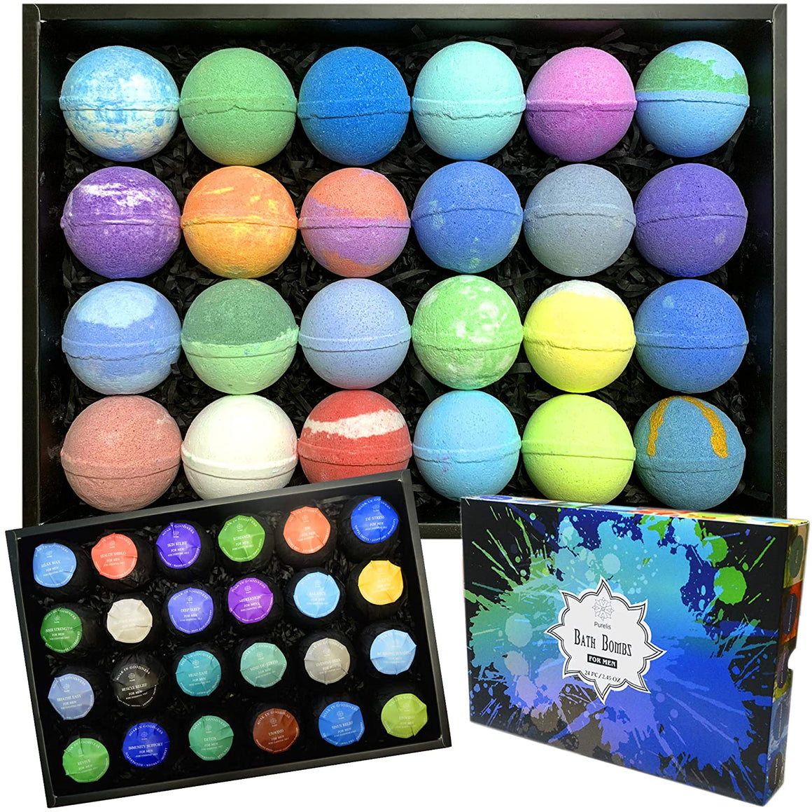 Purelis Large 24 Bath Bombs Gift Sets for Men with Shea Butter