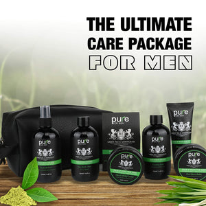 Men's Luxury Green Tea & Lemongrass Bath & Body Shaving Kit and Bath Gift Set in Leather Tote