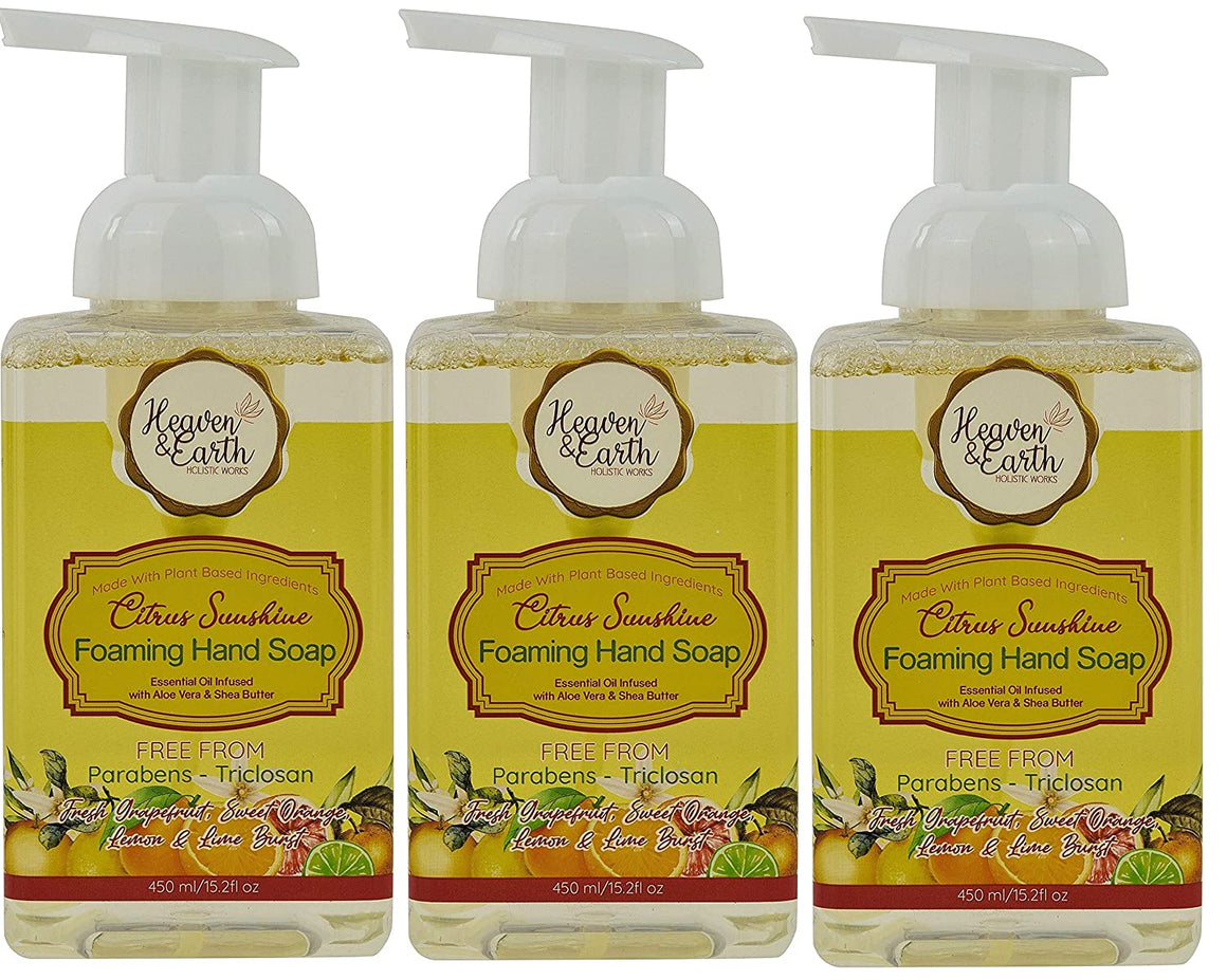 Luxury Foaming Hand Soap with Shea Butter. 3 Citrus Liquid Hand Wash with Dispenser Pump Reusable Bottle. Hypoallergenic Foaming Soap, Gentle, Moisturizing Hand Soap with Essential Oils