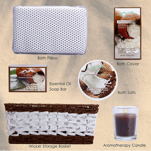 Deluxe Hibiscus Coconut Oatmeal & Honey 16-Piece Spa Gift Basket and Bath Pillow