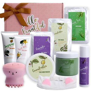 Skincare 10-Piece Gift Set with Face and Body Rejuvenating Scrubs, Masks and Lotions. Moisturizing Healing Kit