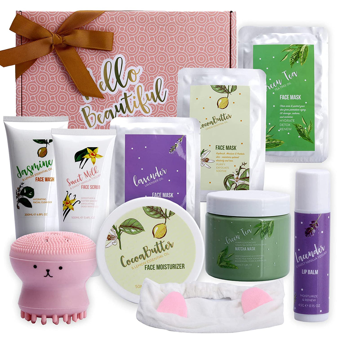 Skincare 10-Piece Gift Set with Face and Body Rejuvenating Scrubs, Masks and Lotions. Moisturizing Healing Kit