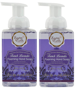 Designer Lavender Foaming Hand Soap for Sensitive Skin. Hypoallergenic Natural Moisturizing French Lavender Essential Oil Liquid Hand Soap. 2 x450ml Dispenser Pump Bottles Hand Foaming Wash