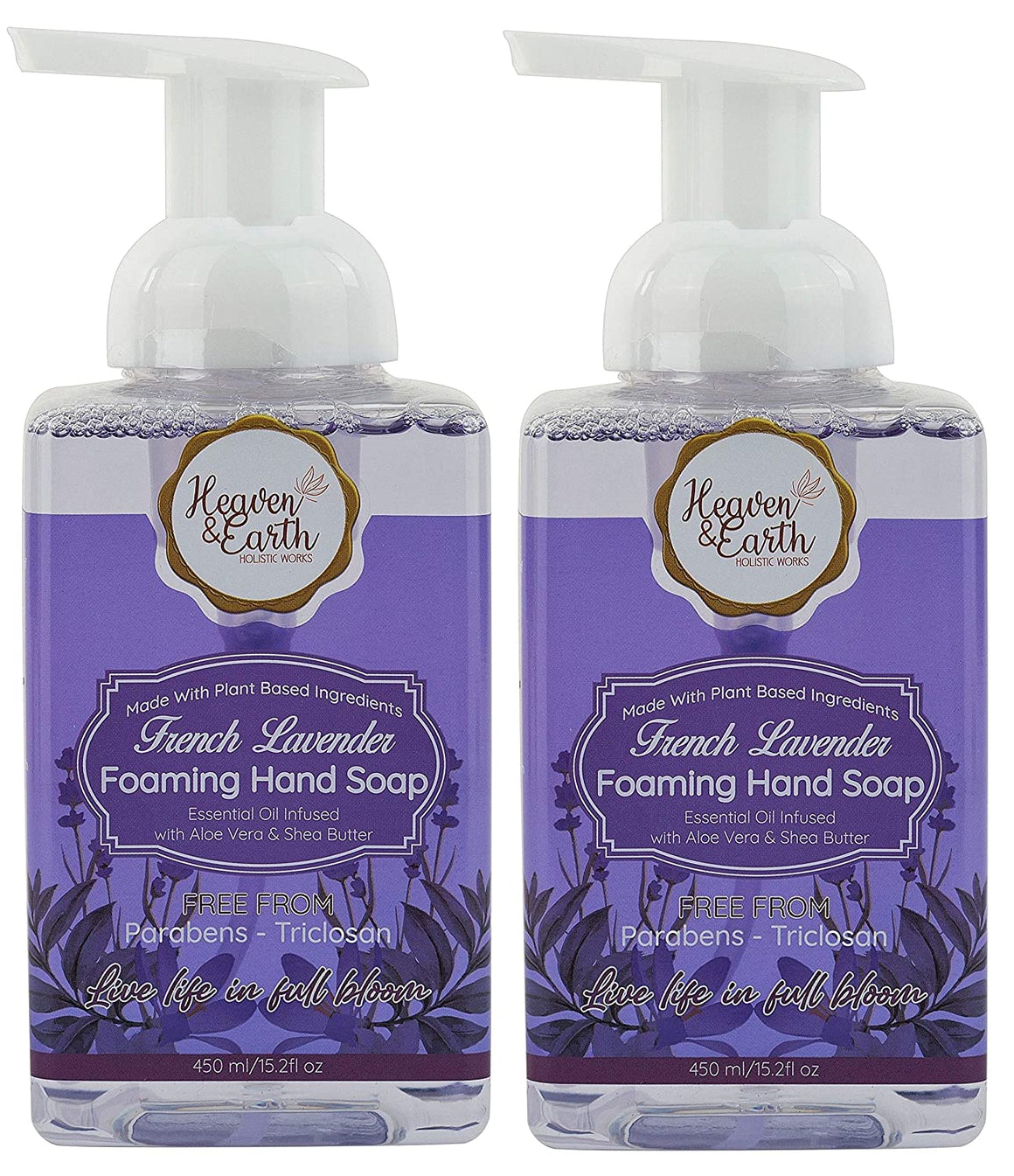 Designer Lavender Foaming Hand Soap for Sensitive Skin. Hypoallergenic Natural Moisturizing French Lavender Essential Oil Liquid Hand Soap. 2 x450ml Dispenser Pump Bottles Hand Foaming Wash